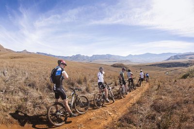 Mountain biking in the Northern Drakensberg Nature Reserve. There 150+ km of MTB trails in the reserve.